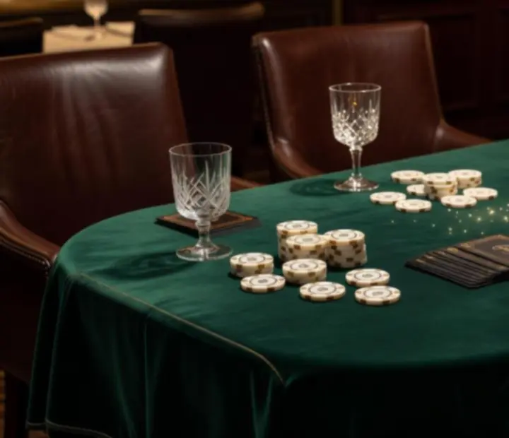 Stół pokerowy przygotowany w eleganckiej restauracji